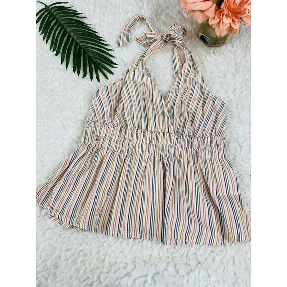 NEW Juniors Women's Abercrombie S Fitch multi-layer stripe halter TOP Boho Party - Picture 3 of 7
